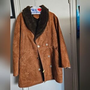 Vintage Brown Suede Coat with Faux Fur Collar